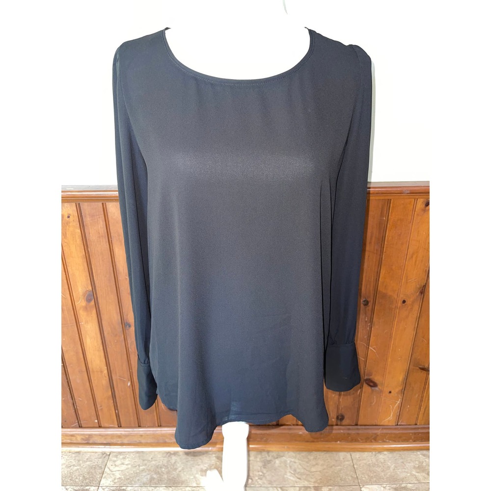 Womens Carmen Marc Valvo Black Long Sleeve Blouse Size Small